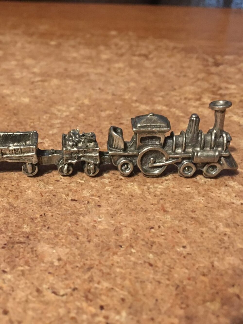 MINIATURE PEWTER TRAIN 4 CARS ENGINE COAL BUCKET CABOOSE 4"